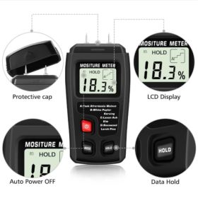 Digital LCD Wood Meter Detector Tester Wood Firewood Paper Cardboard (Option: Black)